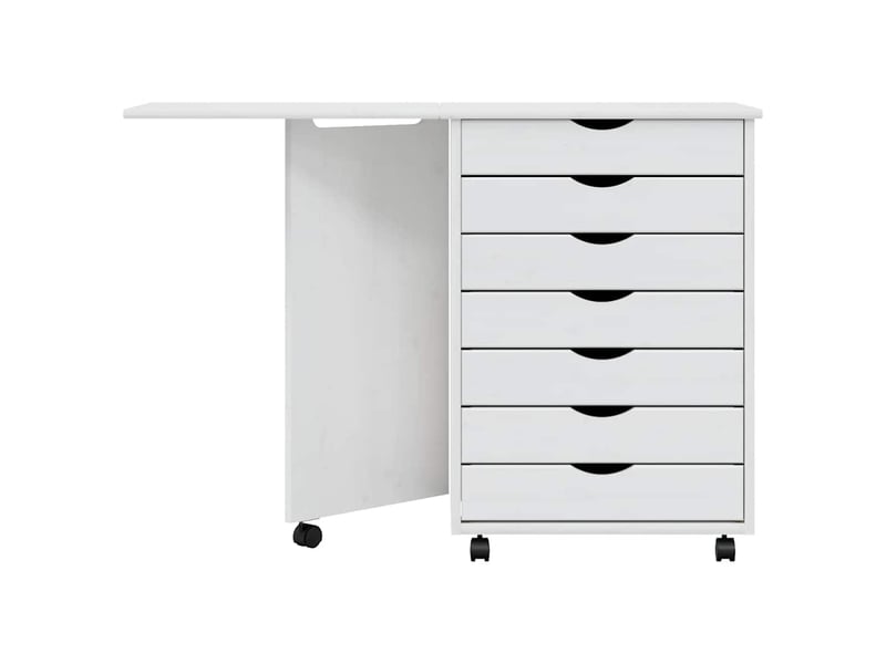 Armoire de rangement roulante avec bureau moss blanc bois de pin solide  - Conforama E