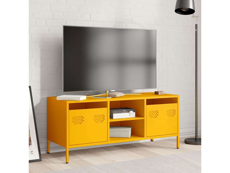  Meuble tv - banc tv - meuble de rangement jaune moutarde 101,5x39x43,5 cm acier laminé à froid  - Conforama C