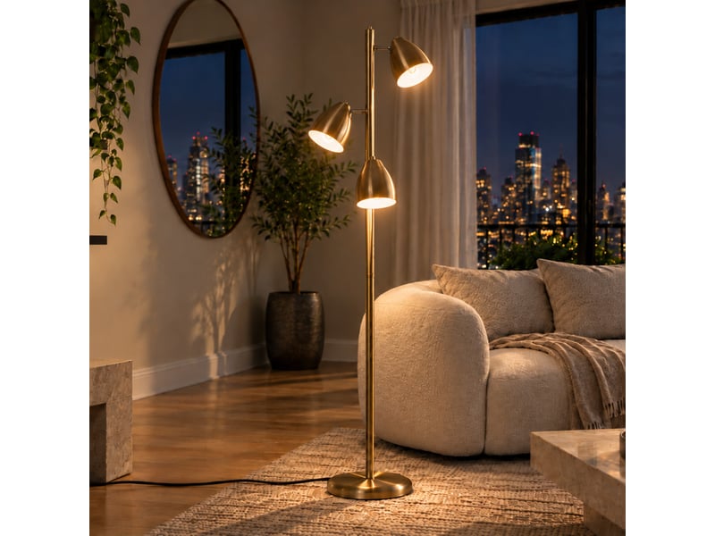  Lampadaire 3 spots orientables en métal effet laiton doré faustine  - Conforama D