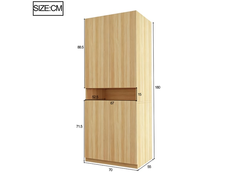  Armoire tcqpz 70 x 55 x 180 cm 2 portes avec led rangement et penderie coloris bois  - Conforama C