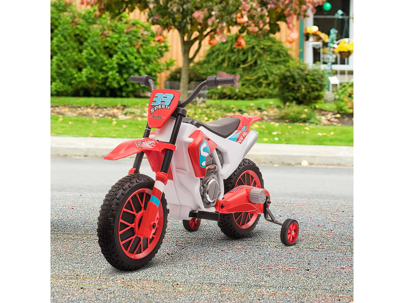 Moto électrique pour enfants de 3 ans et plus, 12 v, avec 2 roues d'équilibre, vitesse 3-8 kmh, démarrage progressif, 106,5 x 51,5 x 68 cm, rouge - Conforama C