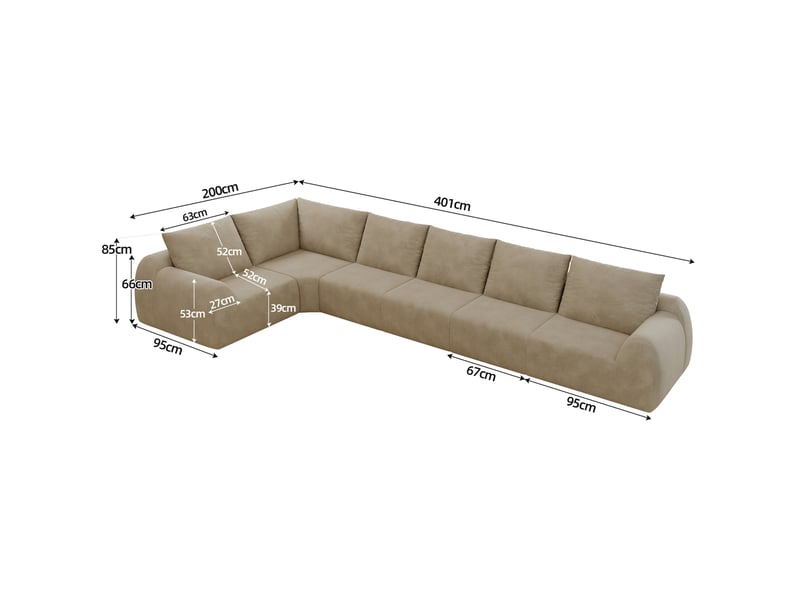 Canapé d'angle compressé 6 places en chenille avec mousse haute élasticité, sans montage, beige - Conforama E
