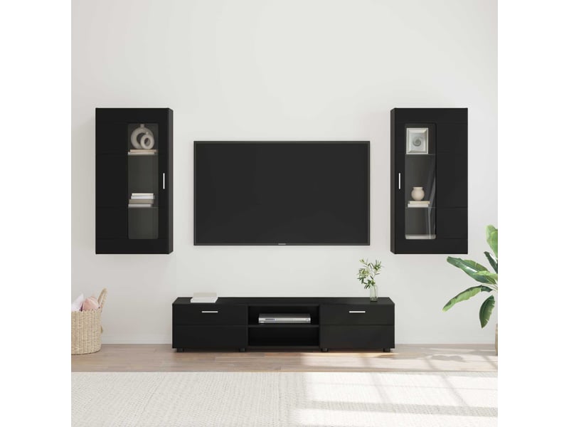 Ensemble meuble tv - banc tv - meuble de rangement florin 3 pcs noir bois d'ingénierie  - Conforama B
