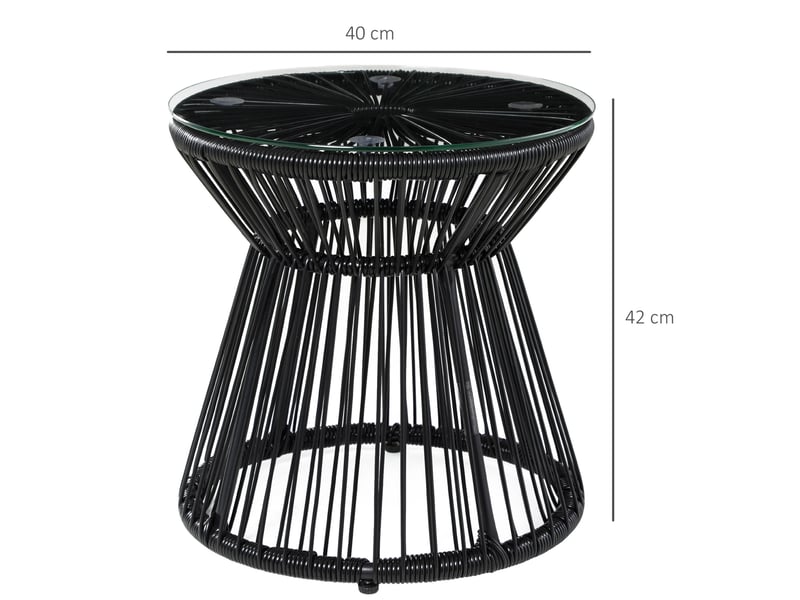 Table de jardin ronde noire en résine tressée et verre trempé, style bohème pour jardin et balcon au soleil  - Conforama C