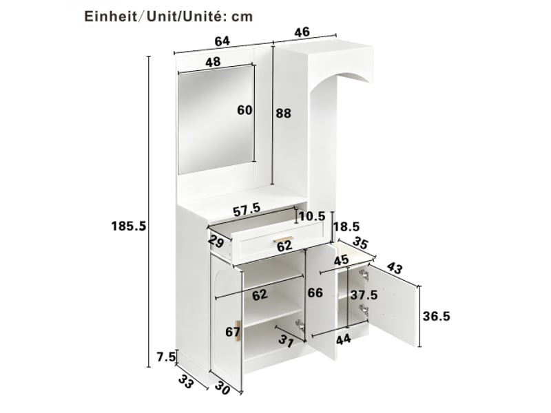 Garde-robe moderne et compacte: armoire et meuble à chaussures avec miroir, rangement d'entrée multifonction - Conforama C