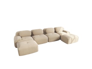 Canapé u modulaire sans montage 388x178x75 cm, quatre places, 32d, larges accoudoirs, corduroy, beige