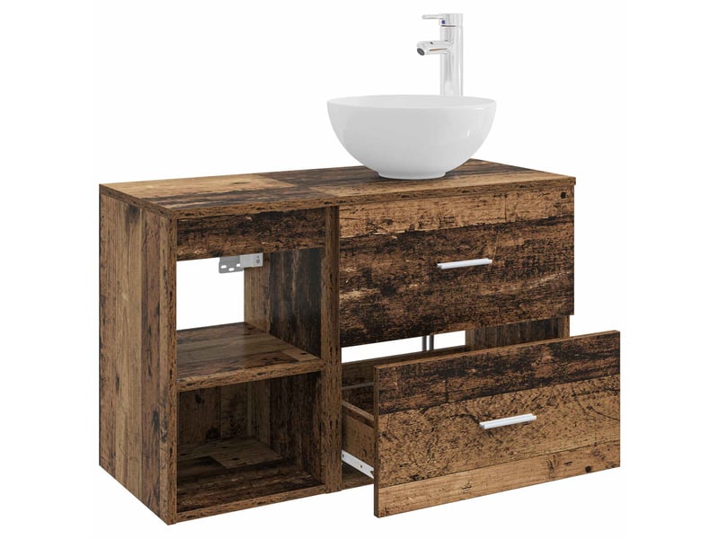  Ensemble de mobilier de salle de bain 2 pc bois ancien cf64024  - Conforama D