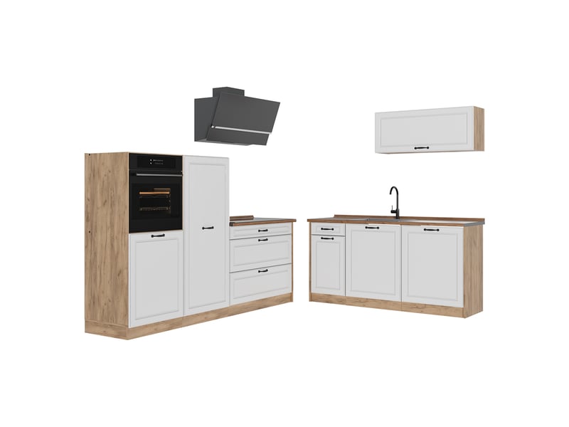  Vicco cuisine, blanc campagnechêne doré, 220cm plan de travail chêne doré  - Conforama A