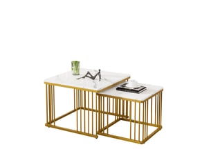 Table basse carré(e) coloris blanc OKWISH - 60 cmx45 cm
