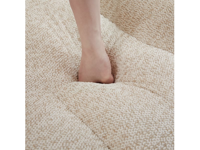  Canapé d'angle modulable 4 places en tissu bouclette beige, avec 2 ottomans, assise profonde pour le salon  - Conforama E