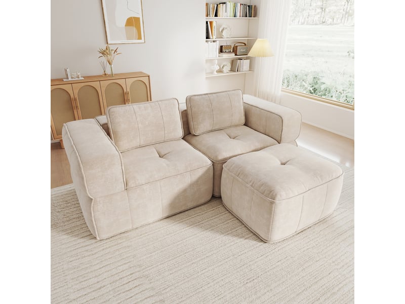  Canapé d’angle modulable 2 places en polyester beige – 198 x 162 x 67 cm Fay Lum - Conforama D