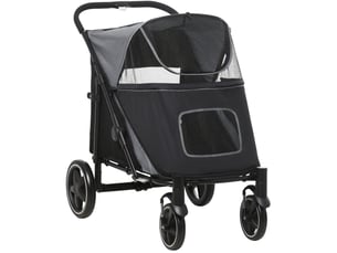 Poussette pour  pliable 112x65x100 cm – grise – filets, freins, suspensions et sangles de sécurité