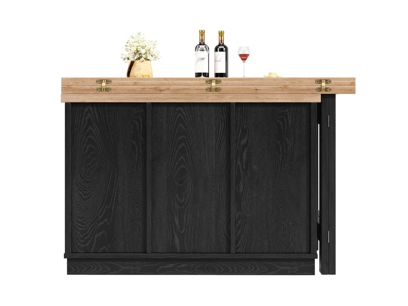 Îlot de cuisine 120 à 197 x 40 x 74,2 cm noir mdf, meuble pivotant avec rangement et range bouteilles - Conforama E