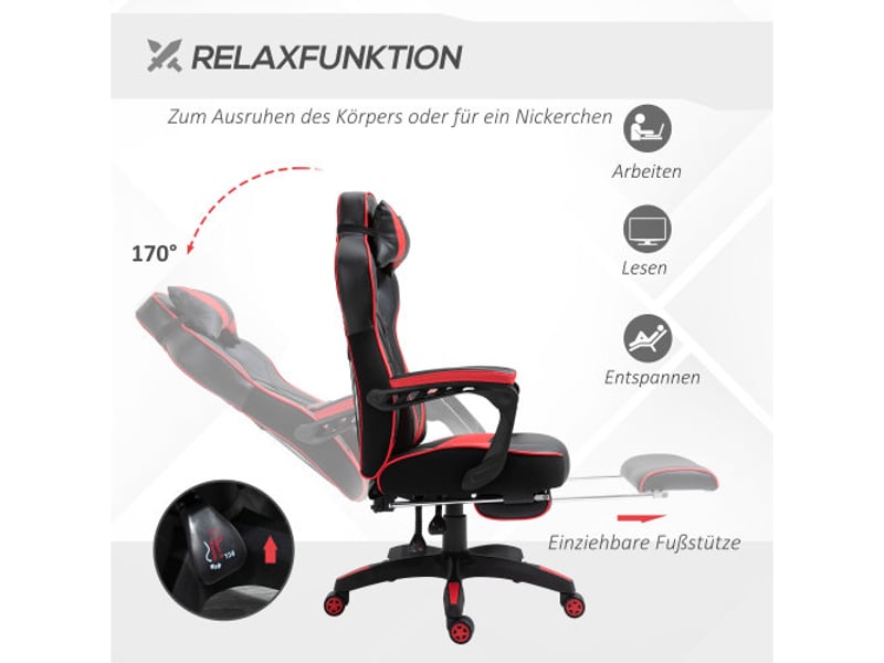  Fauteuil bureau gaming noir, massage, similicuir, réglable en hauteur, 68x69x108-117 cm, home office  - Conforama D
