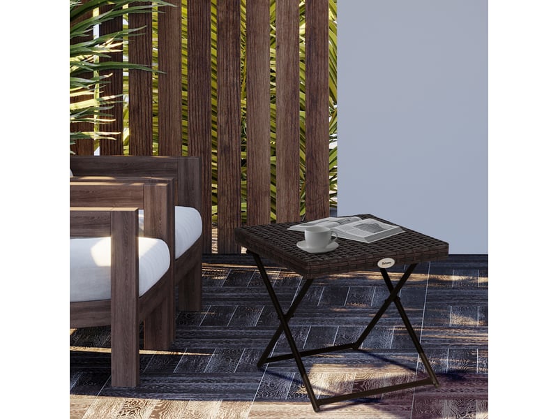  Table basse pliable de jardin résine tressée marron 40x40x40cm  - Conforama C