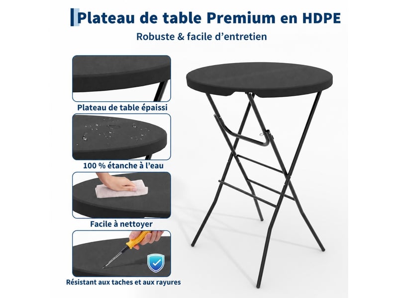  Table de bar pliante extérieure, table mange‑debout, table pour terrasse événement buffet, 110 cm, noir  - Conforama E