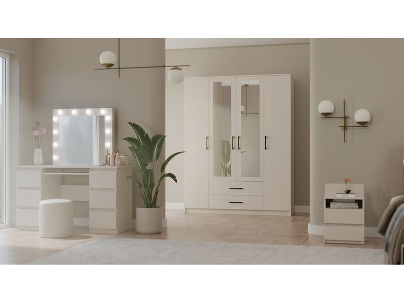 Roma - grande armoire de chambre 4 portes avec 2 miroirs - 160x52x205 cm - 2 tiroirs - armoire avec penderie  - Conforama E