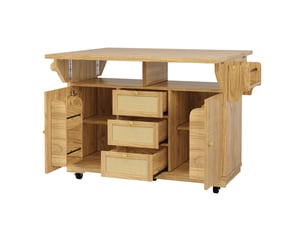 Desserte de cuisine pliable avec tiroirs en rotin pe 142.5 x 80 x 95 cm