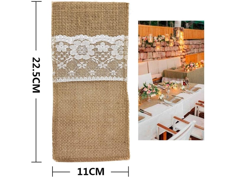  20 pcs porte-couverts en jute, sac à couvert rustique jute dentelle porte-couvert argenterie titulaire, pour fête de mariage fête noël decorations A-G-002663 - Conforama B