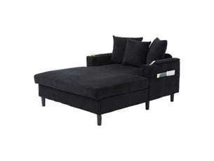 Méridienne en velours côtelé noir 129 x 170 x 70 cm avec led, rangement, port usb et porte-gobelets, pour salon
