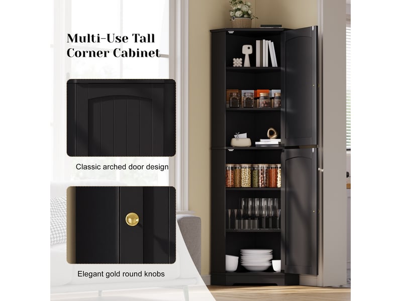  Armoire d'angle de rangement 42x42x166 cm - noire - 2 portes et étagères réglables, format compact  - Conforama E