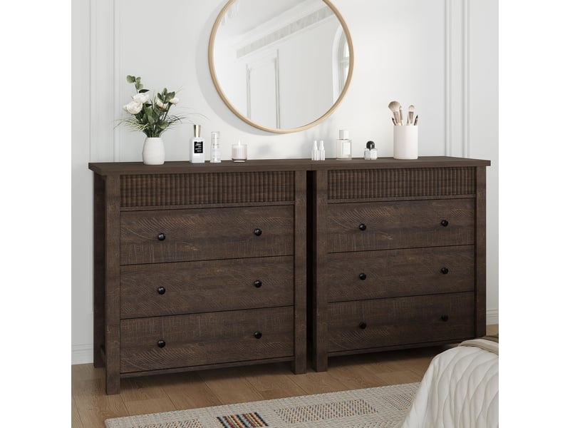 Commode scandinave 3 tiroirs en bois naturel – table de chevet à rainures – grand meuble de rangement pour chambre, salon-marron PHK_34TJYWFP - Conforama E
