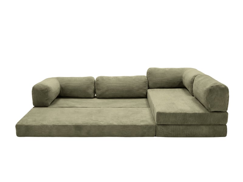Cosima - canapé d'angle convertible petit velours côtelé 4 places vert sapin gauche - Conforama A