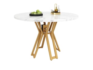 Table à manger ronde 100 x 100 x 76 cm, plateau mdf effet marbre, blanc et doré