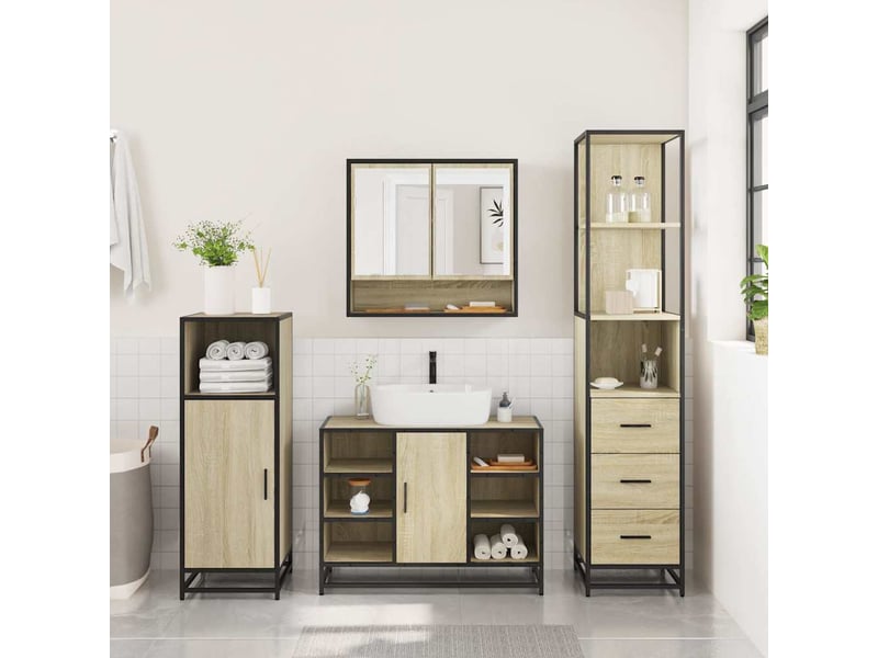 Ensemble de meubles de salle de bain 3 pcs chêne sonoma cf63772 - Conforama D