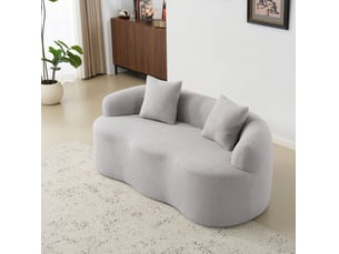 Canapé 2 places tcqpz courbé gris clair avec 2 coussins, accoudoirs arrondis, sans montage, polyester