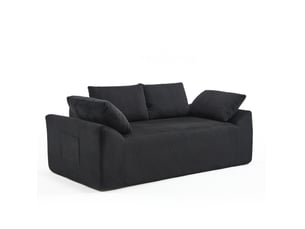Canapé droit compressé fixe <strong>DESMIU</strong> <strong></strong> 2 places Velours côtelé Noir