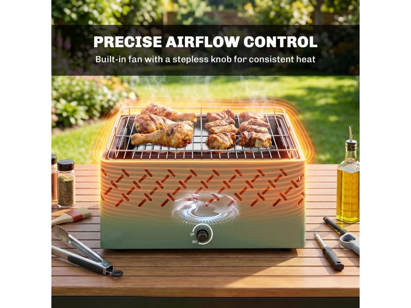  Barbecue au charbon portable avec ventilateur intégré, surface 45,5 x 29 cm  - Conforama R