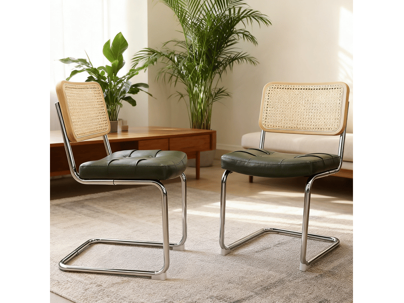 Chaises de salle à manger lot de 4 56.9×44.96×85.9cm, structure métallique, piètement cantilever, revêtement pu, finition vert, design moderne  - Conforama A