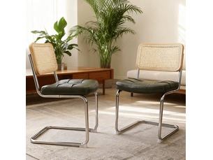 Chaises de salle à manger lot de 4 56.9×44.96×85.9cm, structure métallique, piètement cantilever, revêtement pu, finition vert, design moderne