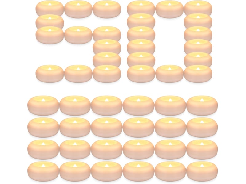 50 pièces bougies led flottantes étanches 7,3 cm, sans flamme, activation par eau, lumière blanc chaud pour piscine et mariage  - Conforama A