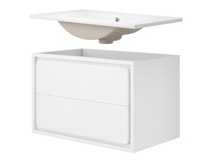 Meuble sous-vasque suspendu 2 tiroirs avec vasque céramique et led blanc