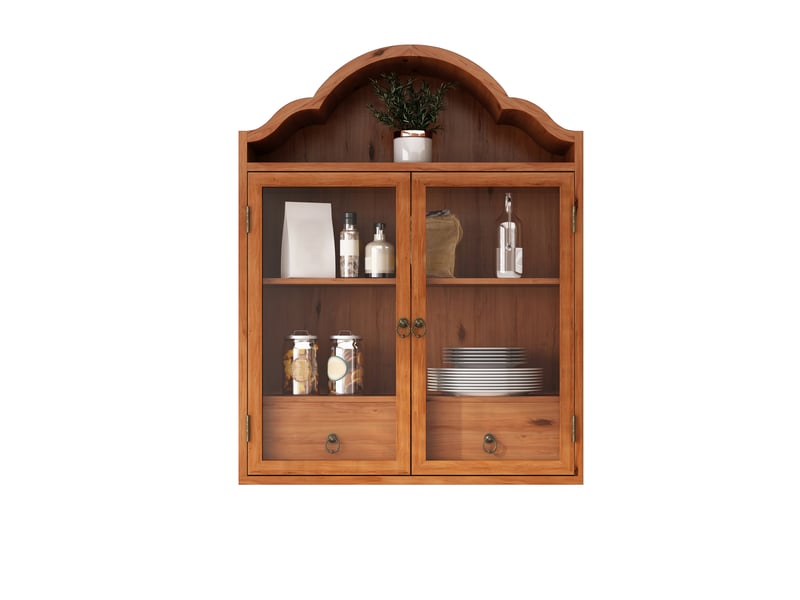 Armoire murale rétro avec 2 portes vitrées, 2 tiroirs et étagères réglables pour cuisine bois brun 60 × 22 × 76,5 cm  - Conforama A