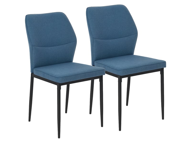  Ensemble de 2 chaises de salle à manger avec revêtement en velours synthétique, dossier incurvé et pieds en acier, 45 x 57 x 86 cm, bleues  - Conforama A