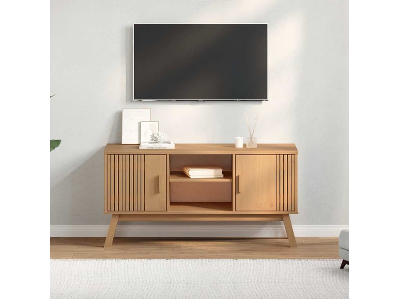  Meuble tv - banc tv - meuble de rangement olden marron 114x43x57 cm bois de pin massif  - Conforama C