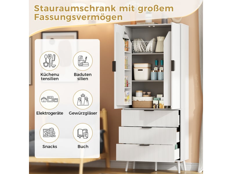  Armoire de rangement 2 portes et 3 tiroirs, 75 x 35 x 180 cm, étagères réglables, rangements de porte et anti-basculement, mdf, blanc Morn Vibe - Conforama E