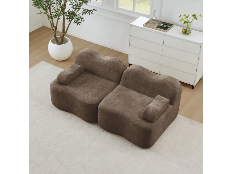  Canapé 2 places - 192x98x70 cm - canapé droit modulable velours, mousse 32d, sans structure rigide et coussins amovibles - marron  - Conforama D