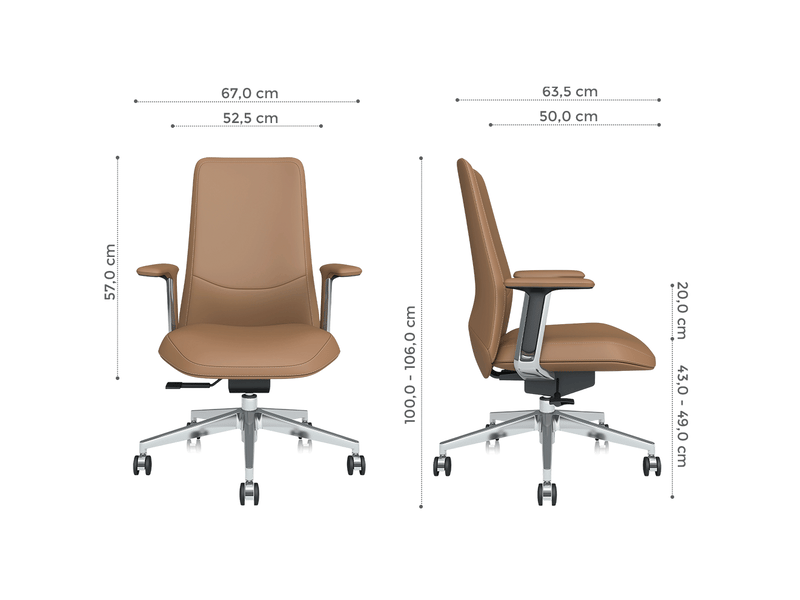  Fauteuil de bureau cuir mi-dossier 67x63,5x100-106 cm – marron – inclinaison 127° et vérin réglable  - Conforama B