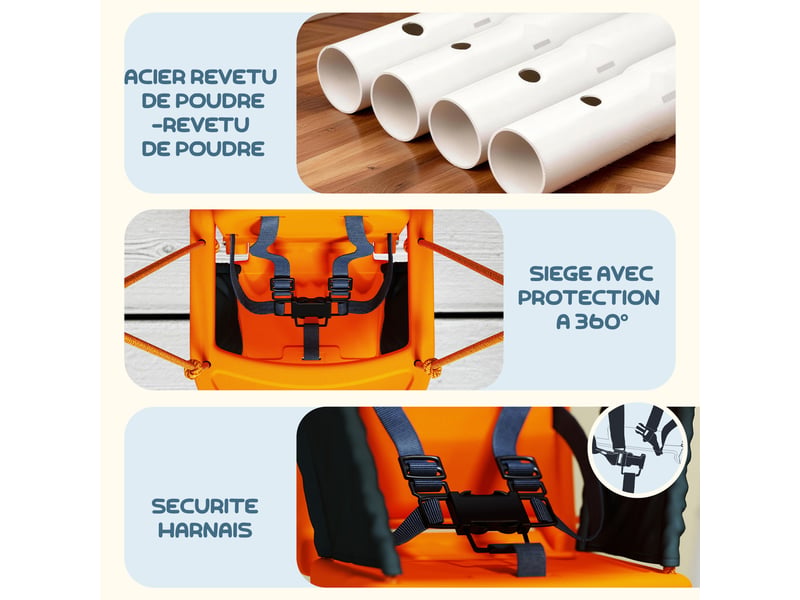  Balançoire portique pour enfants de 6 à 36 mois capacité de charge de 25 kg en acier hauteur 122 cm orange  - Conforama E