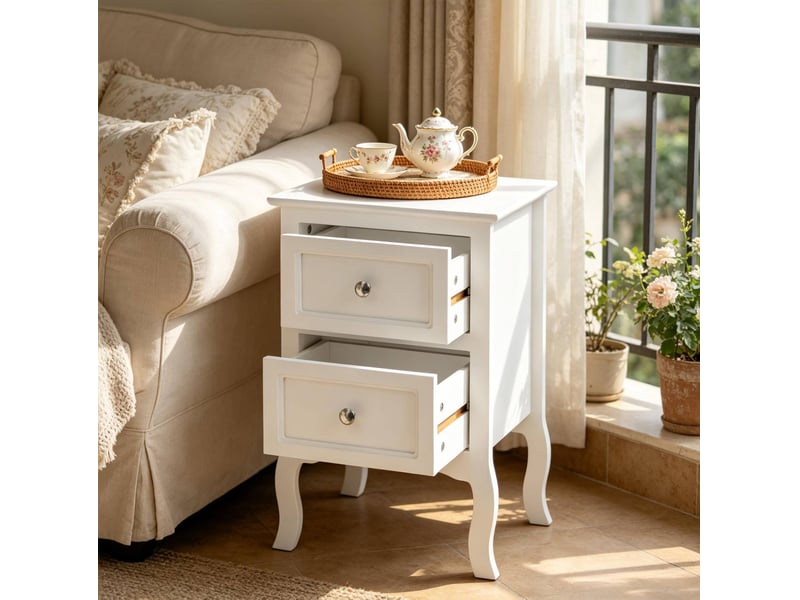  Table de chevet 2 tiroirs 40 cm blanche homvra  - Conforama B