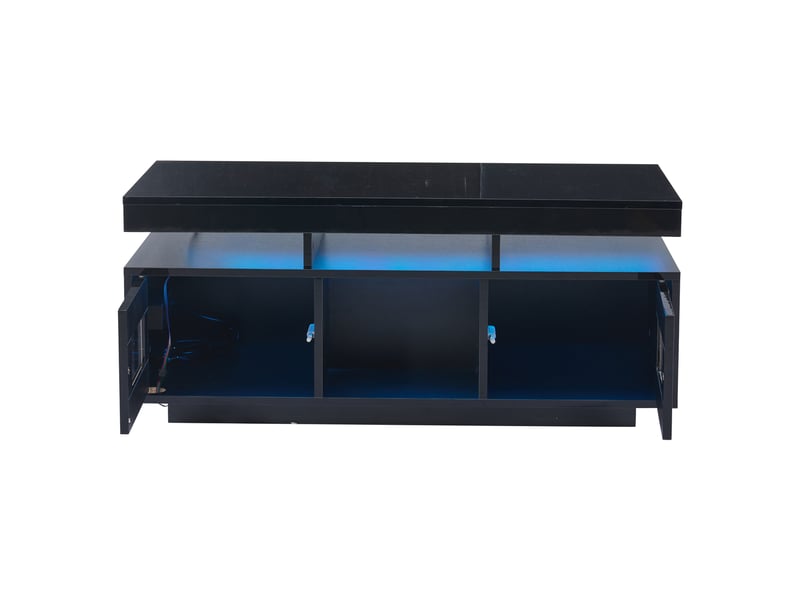  Table basse noire brillante 100×50×43cm avec éclairage led contrôlable via application mobile, table de salon avec rangement, table d'appoint avec port de chargement et prise, idéale pour le bureau ou le bureau  - Conforama D