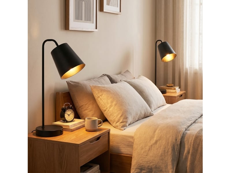  Lot de 2 lampes de table modernes, avec ports usb-a et usb-c, pour chambre, salon et bureau, noir  - Conforama B