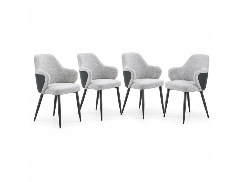  Lot de 2 chaises de salle à manger à dossier enveloppant  - pieds métal croisés, tissu et simili cuir noir gris  - Conforama A