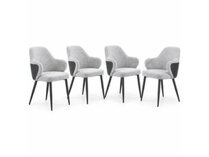 Lot de 2 chaises de salle à manger à dossier enveloppant - pieds métal croisés, tissu et simili cuir noir gris