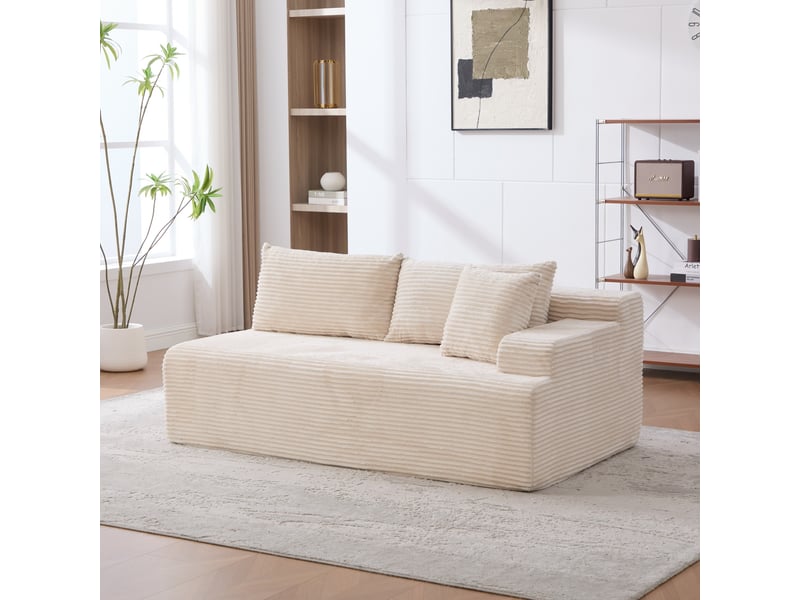  Canapé modulaire en tissu chenille ivoire avec méridienne, mousse haute résilience 30d, confort moelleux pour le salon  - Conforama B