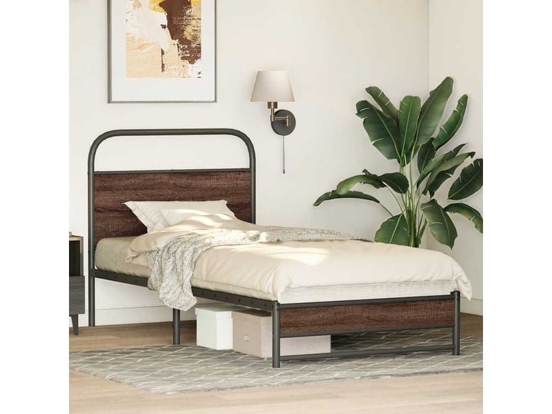  Lit simple- lit adulte -  cadre de lit sans matelas 100x200 cm chêne marron  - Conforama C